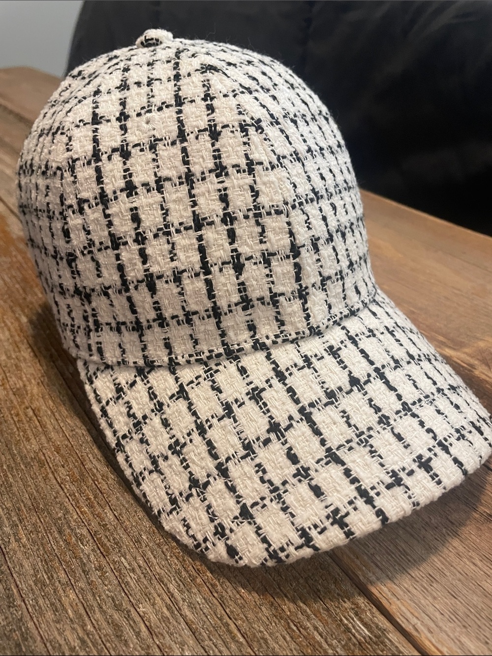 J. Crew Black and White Tweed Baseball Cap